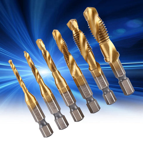 6pcs HSS Tap Drill Bit Set, 2 in 1 Speed Steel Metric Thread, M3 M4 M5 M6 M8 M10 Coated HSS Drill and Tap Bits,HSS Metric Hex Shank Screw Taps Too...