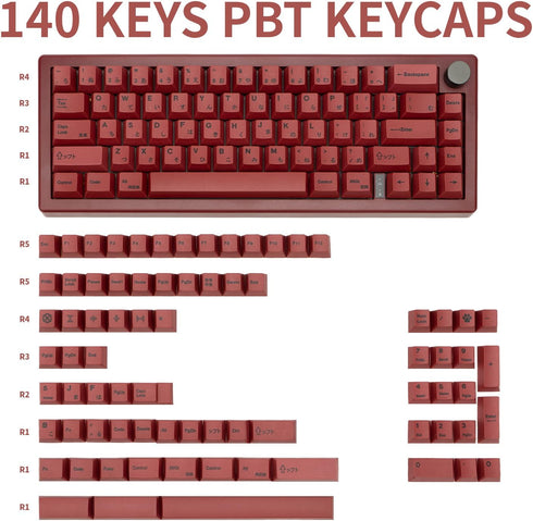 140 Keys PBT Japanese Keycaps Cherry Profile Key Caps DYE-Sub Red Keycaps Minimalist Style Customized Keycaps Set Compatible with Cherry MX Switch...