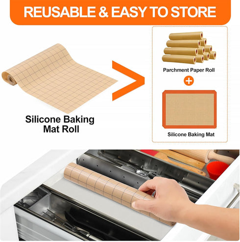 Silicone Baking Mat Roll,12IN*5.25FT Non Stick Heat Resistant Baking Mats,No Slip Reusable Freeze Dryer Mat,Pastry Mat,Countertop Mat, Cut to size...