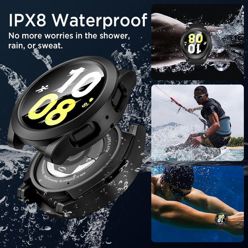 Miimall Waterproof Case for Samsung Galaxy Watch 6 40mm, Hard PC Bumper Cover with Tempered Glass Screen Protector for Galaxy Watch 6, Full Covera...