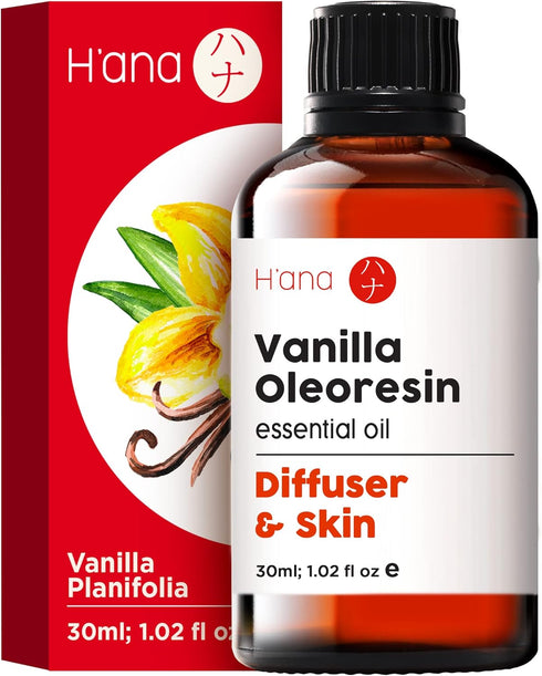 H’ana Vanilla Essential Oil for Diffuser & Skin (1 fl oz) - 100% Natural Vanilla Oleoresin Essential Oil - Fragrant and Long Lasting Vanilla Oil P...