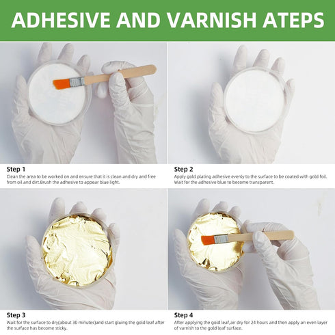 Gold Leaf Adhesive Set, 100ml Water Based Metal Leaf Glue and 100ml Protective Varnish, Gold Leaf Sheets 100 pcs, 2 Brushes, for Craft, Painting a...