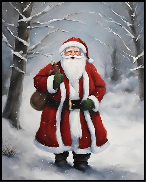 Posterizer 1 pcs-Santa Clause in snowy winter-in oil painting style-1-Holiday Poster Collection-Landscape & Nature Art-Living Room Bedroom Decor- ...