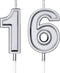 16th Birthday Candles Cake Numeral Candles Happy Birthday Cake Candles Topper Decoration for Wedding Anniversary Celebration Supplies(Silver)...