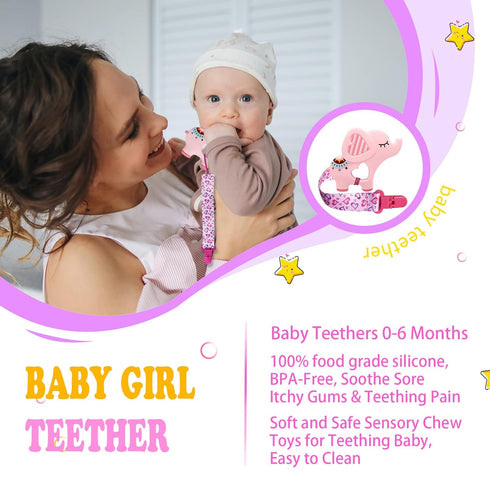 1 Soft Dinosaur Teether for Babies and 1 Baby Pacifier Clip, Valentines Day Gifts for Baby Girl Boy,Silicone Chew Toys for Baby (Grey Dinosaur)...