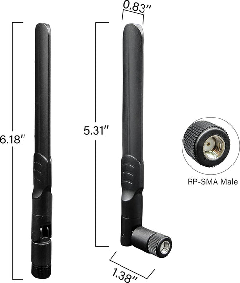 PC WiFi Antenna Dual Band 2.4Ghz/5.8Ghz 5dBi RP-SMA Male Connector (No Pin), Bluetooth WiFi Antenna for Desktop PC, Camera System, M.2 PCIE WiFi C...