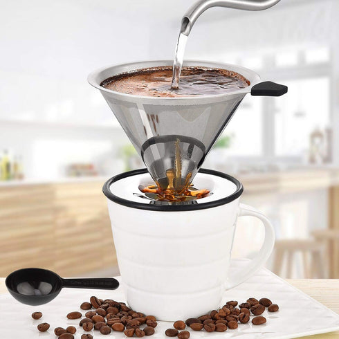 Pour Over Coffee Dripper - Stainless Steel Micro Mesh Filter with Scoop Fits Most Travel Mugs,Tea And Coffee Cups...