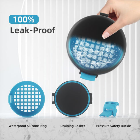 BVN Leak-Proof Denture Bath Cup for Travel, Denture Cup for Soak Dentures, Retainer Cleaning Case with Strainer (Black + Blue)...