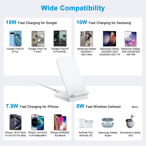 Pixel Fast Wireless Charger, 15W Wireless Charging Stand for Google Pixel 8a/8/8 Pro/7a/7 Pro/6 Pro, Android Phone Wireless Charger Stand for Sams...
