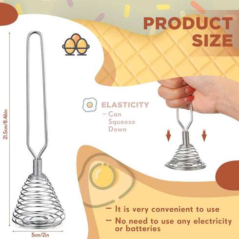 4 Pieces Stainless Steel Spring Whisk, 8.46 Inches Egg Whisk Hand Push Whisk Blender French Style Whisk Wire Whisk for Egg Beater Kitchen Utensil ...