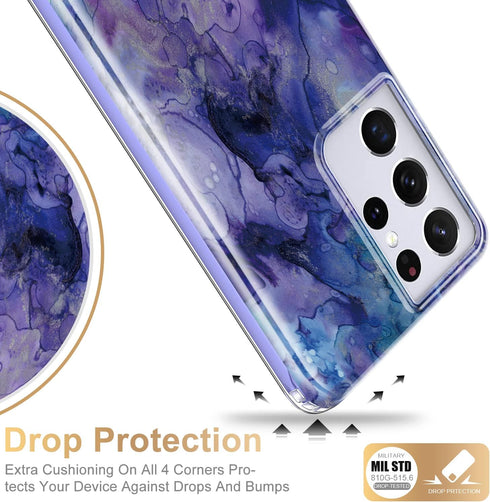Esdot for Samsung Galaxy S21 Ultra Case,Military Grade Passing 21ft Drop Test,Rugged Cover with Fashionable Purple Opal Marble Designs for Women G...