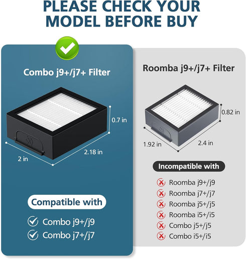 6 Pack Combo j9+/ j7+ HEPA Filters Compatible With i-Robot Roomba Combo j9+/ j7+ Self-Emptying Robot Vacuum Cleaner Replacement Parts (Not fits fo...