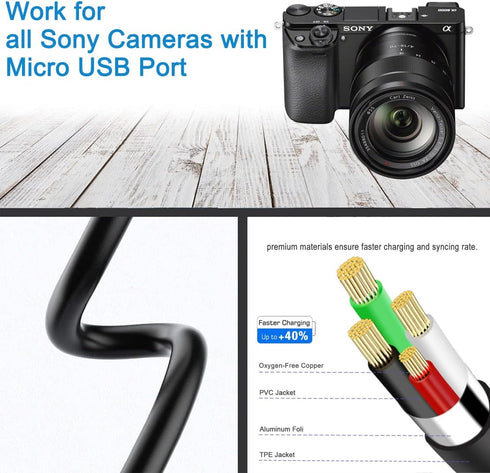 Camera USB Cable for Sony Alpha a6000 a6300 a6400 a6500 a5100 a5000 A77II A7IIK,A99II,Cyber-Shot DSCHX200V,DSCHX400, DSC-RX10 etc,PC Computer Inte...