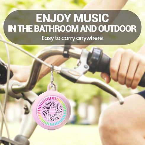 Bluetooth Shower Speaker Waterproof - Small Portable Bluetooth Speaker Wireless with Clip - Powerful Bass and Louder Volume - Colorful Lights and ...