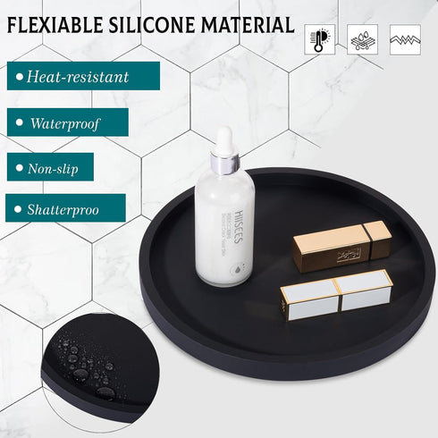 Silicone Bathroom Tray Round Vanity Tray Decorative Soap Holder Kitchen Countertop Organizer Coffee Table Decor for Candle, Perfume, Plant, 9 Inch...