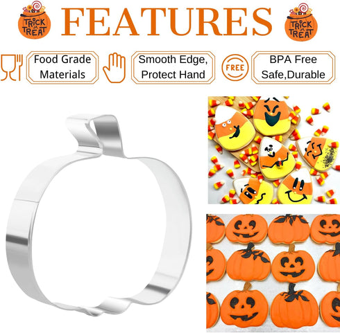 4" Halloween Cookie Cutters Set for Baking - Pumpkin, Ghost and Candy Corn Shape Large Stainless Steel Holiday Cutter...