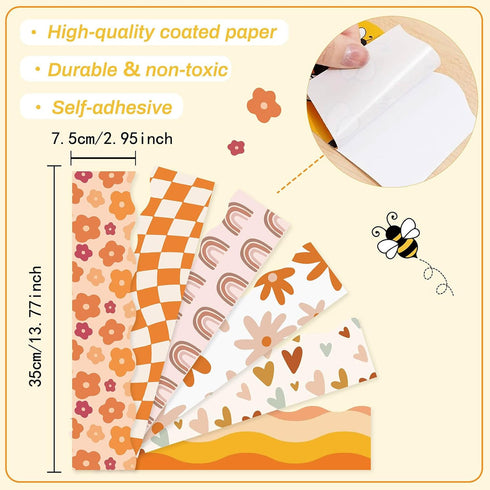 CRASPIRE 6 Style Flower Bulletin Board Border Stickers 68.86ft Classroom Boho Floral Plaid Retro Hawaii Self-adhesive Scalloped Die Cut Borders Tr...