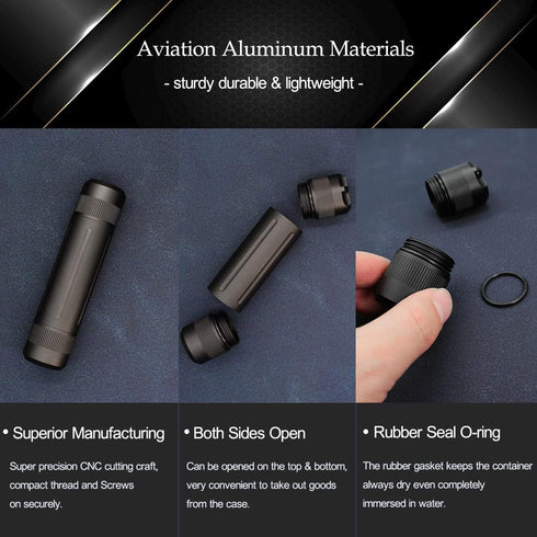 Aluminium Alloy Air-Tight EDC Accessory Case, Pill Fob Capsule Keychain, Long Waterproof Match Case Battery Holder, Smell Proof Container Sealed J...