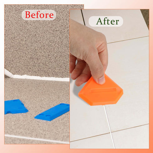 Caulk Tool Set 4 Pcs Sealant Silicone Finishing Kits 3 in 1 Scraper Multifunction Hand Tools Orange Grout Caulk Remover Applicator for Kitchen Bat...