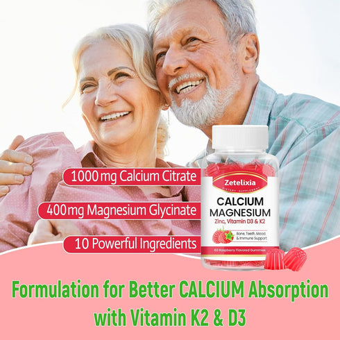 Sugar Free Calcium Gummies for Women Men, Calcium Magnesium Zinc with Vitamin D3 & K2, Calcium Magnesium Supplement for Bones Muscles and Joints, ...
