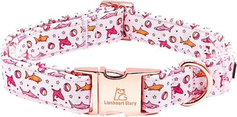Lionheart glory Dog Collar Shark Print Dog Collar Pink Dog Collar Male or Female Spring Summer Collars Pet Gift Durable Adjustable Dog Collar for ...