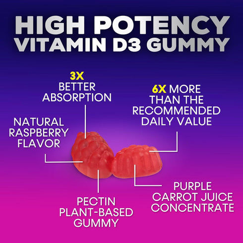 Vitamin D3 Gummy Vitamins Extra Strength 5000 IU (125 mcg) High Potency Vita D Gummies Dietary Supplement - Bone, Teeth, Muscle & Immune Support, ...