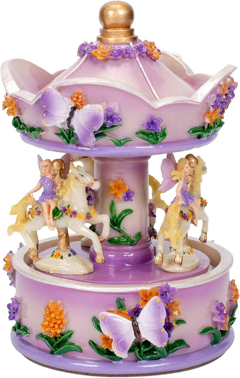 Elanze Designs Purple Floral Fairy Musical Carousel 6 inch Rotating Figurine Plays Tune Carousel Waltz...