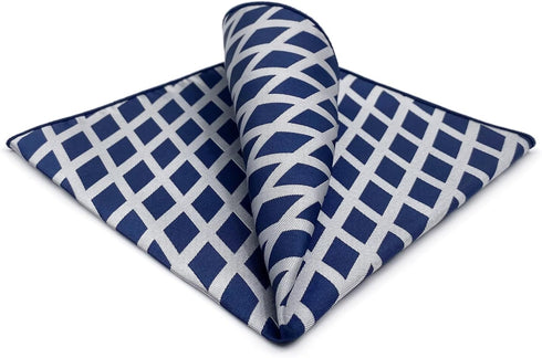 S&W SHLAX&WING Pocket Square for Men Satin Woven Rhombic Checkered Blue Grey for Party Prom...