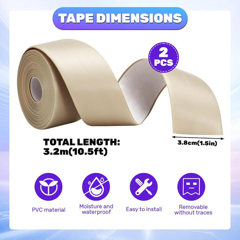 2 Rolls Caulk Tape Waterproof Self Adhesive, Toilet Caulk Strip Sealant Tape Sealing Strip for Bathroom, Kitchen, Shower, Bathtub Caulking Tape, 1...