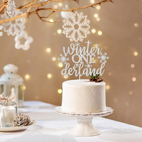 Silver Glitter Winter Onederland 1st Birthday Cake Topper - Winter Wonderland Cake Decorations...