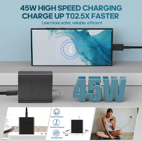 45W USB-C Charger, 2-Pack Samsung Super Fast Charger Type C Wall Charger for Samsung Galaxy S23 Ultra/S23+/S23/S22 Ultra/S22/S22+/S21/Note 20/Note...