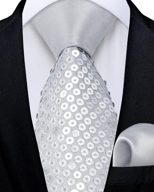 DiBanGu Mens Sequin Skinny Tie and Pocket Square Set,Shiny Solid Satin Slim Necktie for Party Wedding...