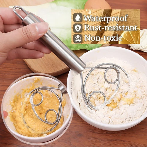 Danish Dough Whisk Stainless Steel Dutch Style Bread Dough Whisk Hand Egg Mixer Bread Whisk Original Dutch Style Whisk Bread Dough Mixer Stick Bak...