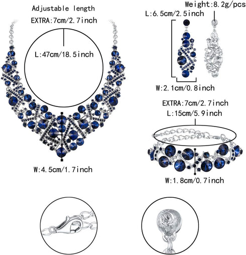 Flyonce Rhinestone Crystal Bridal Jewelry Set for Women, Wedding Party Necklace Earrings Bracelet...