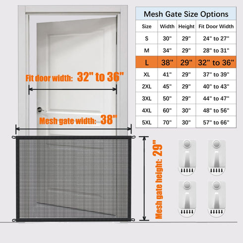 Dog Gate for Stairs Pet Gates for The House: Dogs Screen Mesh Gate for Doorways Stairways Indoor Safety 29 inches Tall, 38 inch Wide...