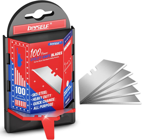 DIYSELF Utility Knife Blades 100 Pack, Box Cutter Blades Refills with Dispenser, Razor Blades Utility Knife Replacement Blades, Utility Blades for...