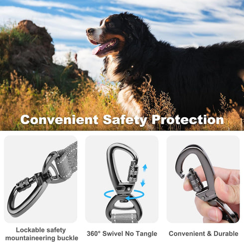 Heavy Duty Dog Leash, Laqibak Double-Sided Reflective Double Handle Dog Leash - Double-Layer Thickening, Lockable Safety Carabiner Design, 6 FT Pe...