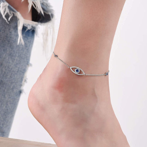 Evil Eye Anklet, Sterling Silver Adjustable Blue Anklet for Women,Cubic Zirconia Evil Eye Jewelry Gifts for Women(Anklet 8.5inches)...