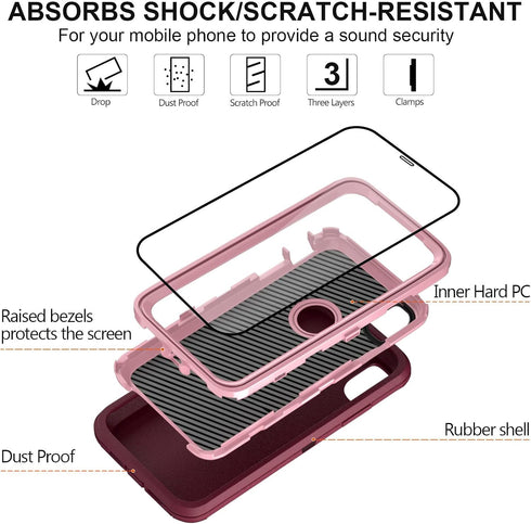 Case for Apple iPhone X/XS Case with 2 Screen Protector, Heavy Duty Full Body Shockproof Military Grade Cover, 3 in 1 Drop Protection Phone Case 5...