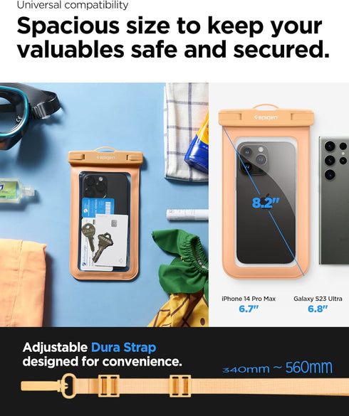 Spigen AquaShield Universal Waterproof Phone Pouch, Waterproof Phone Case, PVC Protective Dry Bag Cases with IPX8 A601 Compatible with iPhone, Gal...