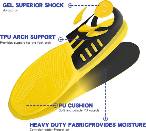 Plantar Fasciitis Relief Shoe Insoles,Arch Support Insoles,Running Athletic Gel Shoe Inserts,for Flat Feet,Pronation,Heel&Foot Pain...