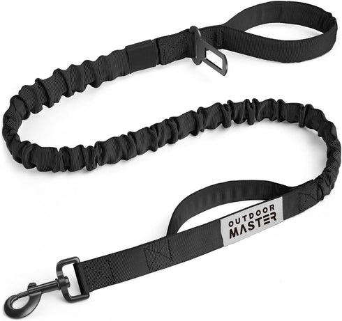 OutdoorMaster Bungee Dog Leash, Heavy Duty Dog Leash with Shock Absorption, 2 Padded Handles Training Leash, Improved Dog Safety and Comfort - Bla...