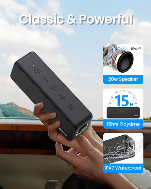 Raymate Bluetooth Speakers, 20W IPX7 Waterproof Speaker Wireless Bluetooth-V5.0, HiFi Stereo Sound, 1000mins Playtime, Portable Speaker for Home, ...