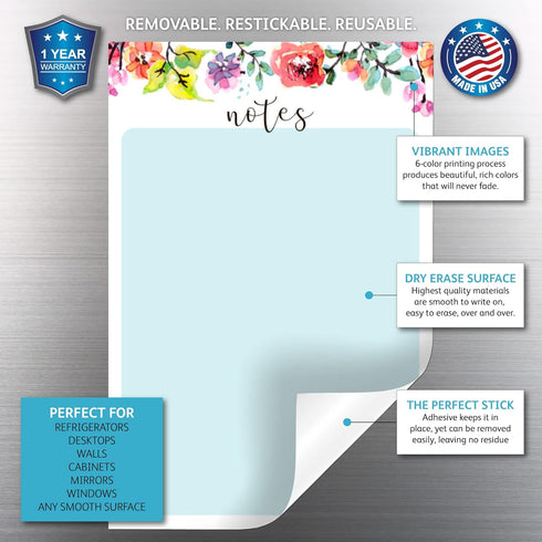 Dry Erase Whiteboard Vinyl Sticker Decal for Notes & Reminders by Glassboard Studio | Removable & Reusable | Magnetic Fine-Tip Marker Included (6 ...