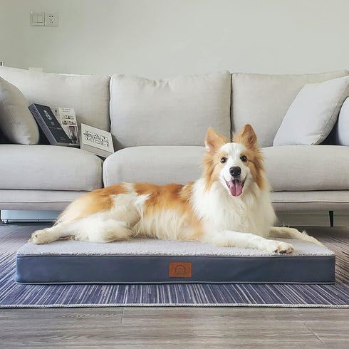 Washable Large Dog Bed Covers Soft Plush Replacement, Waterproof Dog Bed Liner, Pet Bed Cover with Zipper 35x22x3 Inches, Grey, Cover Only...