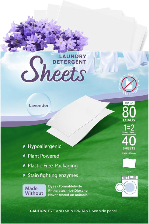 Laundry Detergent Sheets, Zinshine Plant-Based Eco Friendly Laundry Sheets, Hypoallergenic Washing Sheets - Lavender Scent - for Travel, Apartment...