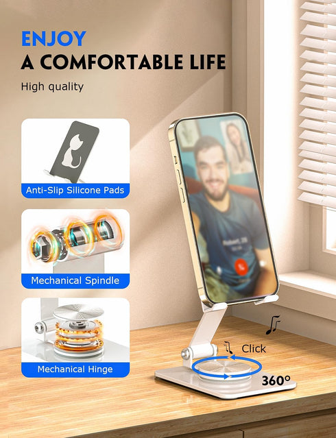 360° Rotating Cell Phone Stand, Multi-Angle Fully Adjustable Foldable Desktop Phone Holder Cradle Dock, Non-Slip Portable Foldable Desktop Phone S...