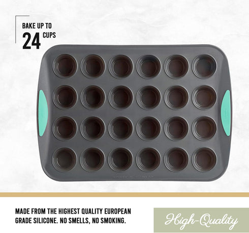 Trudeau Structure Silicone Muffin Pan, 24 Cup Mini, Grey/Mint...