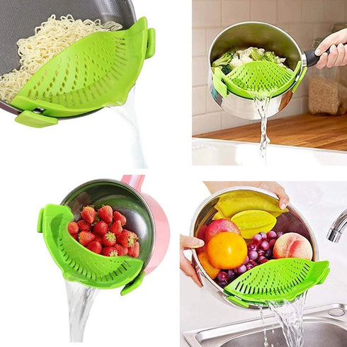 Snap Strainer, Clip on Strainer for Pots Pans, Hands-free Clip-on Heat Resistant Silicone Colander Pour Spout for Pasta Vegetable Noodles, Colande...