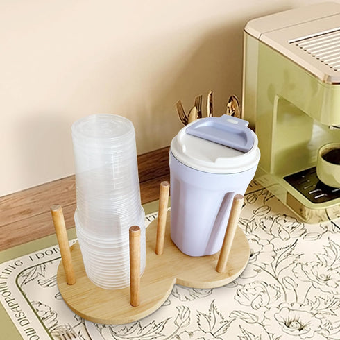 Round Wooden 2 Compartment Coffee Table Organizer, Cup Dispenser Countertop, Disposable Paper Cup Holder, Lid Organizer for Restaurant Countertop ...